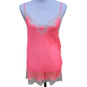 NWT Victoria's Secret Neon Fushia Textured Low Back Lace Trim Chemise Slip sz Sm